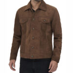 Brown Leather Trucker Jacket for Men - Image 3