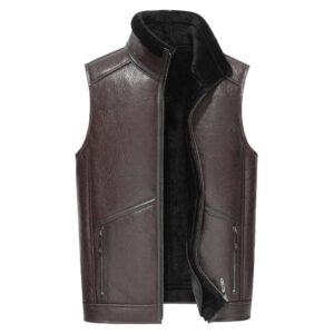 Brown Shearling Sheepskin Leather Vest for Men