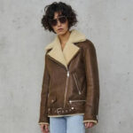Brown Sheepskin Shearling Coat Aviator Jacket Women - Image 3