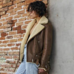 Brown Sheepskin Shearling Coat Aviator Jacket Women - Image 2