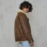 Brown Sheepskin Shearling Coat Aviator Jacket Women - Image 4