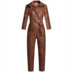 Brown Utility Belted Leather Jumpsuit for Women - Image 3