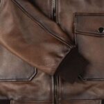 Chocolate Brown Leather Bomber Jacket - Image 5