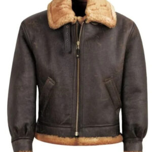 Brown Classic B-3 Sheepskin Leather Bomber Jacket