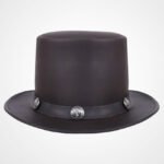 Brown Cowhide Leather Top Hat with Buffalo Nickel Band - Image 2