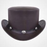 Brown Cowhide Leather Top Hat with Buffalo Nickel Band - Image 3