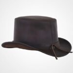 Brown Cowhide Leather Top Hat with Buffalo Nickel Band - Image 4