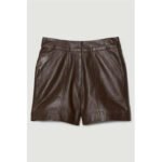 Women's Brown High-Waisted Leather Shorts – Soft Faux Leather Fit - Image 3