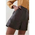 Women's Brown High-Waisted Leather Shorts – Soft Faux Leather Fit - Image 2