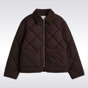 Brown Quilted Cotton Jacket with Corduroy Collar