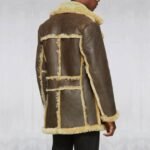 Men Brown Sheepskin Shearling Leather Jacket Coat - Image 3