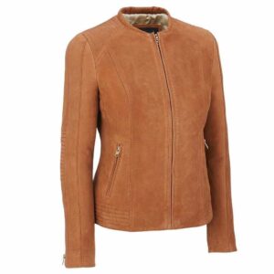 Brown Suede Leather Slim Fit Fashion Jacket Women