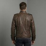 Men's Brown Gothic Embroidered Leather Jacket - Image 5