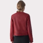 Burgundy Leather Jacket for Women - Chic Studs Closure - Image 2