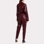 Burgundy Sleek Women's Leather Jumpsuit - Bold Fashion Choice - Image 2
