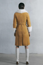 Women's Tan Brown Suede Leather Shearling Coat - Image 2