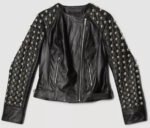 Women’s Punk Black Studded Leather Biker Jacket - Image 3