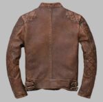 Men’s Distressed Brown Leather Cafe Racer Biker Jacket - Image 2