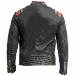Cafe Racer Retro Distress Black Orange Racing Cowhide Leather Jacket - Image 2