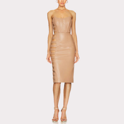 Camel Cutout Leather Dress for Women - Sizzling Style