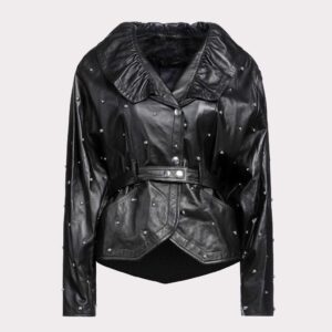 Chic Black Studded Women's Leather Jacket - Trendy Outerwear