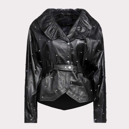 Chic Black Studded Women's Leather Jacket - Trendy Outerwear