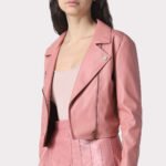Chic Pink Minimalist Leather Jacket - Patel Collection - Image 3