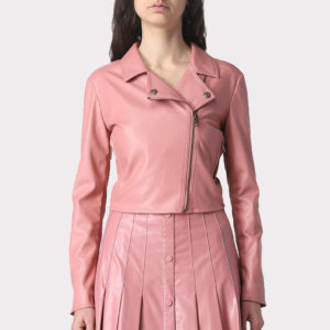 Chic Pink Minimalist Leather Jacket - Patel Collection