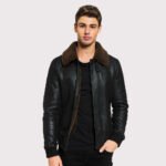 Classic Men's Tobacco Brown Shearling Jacket - College Style - Image 2