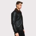 Classic Men's Tobacco Brown Shearling Jacket - College Style - Image 3