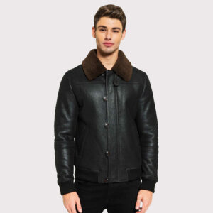 Classic Men's Tobacco Brown Shearling Jacket - College Style