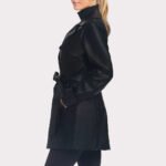 Classic Solid Black Leather Trench Coat for Women - Fall 2023 - Image 4