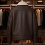 Men's Brown Leather B3 Bomber Shearling Aviator Jacket - Image 2