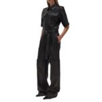 Classy Black Baggy Leather Jumpsuit for Winter 2024 - Image 3