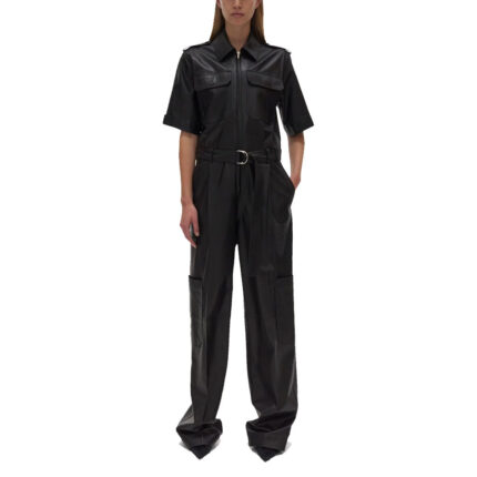 Classy Black Baggy Leather Jumpsuit for Winter 2024