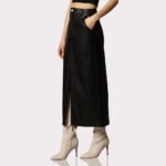 Classy Black Leg Slit Women's Leather Skirt - Image 2