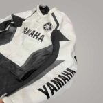 Men's Yamaha White and Black Leather Motorcycle Jacket with Protective Padding - Image 3
