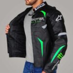 Men's Monster Energy Black Motorcycle Racing Jacket with Neon Green Detailing - Image 3