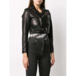 Cropped Black Leather Jacket for Women with Gold Hardware