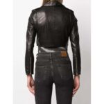 Cropped Black Leather Jacket for Women with Gold Hardware - Image 2