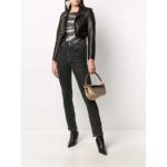 Cropped Black Leather Jacket for Women with Gold Hardware - Image 3