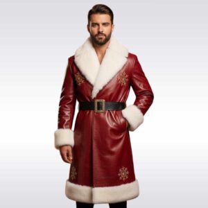 Customized Santa Inspired Red Leather Duster Christmas Coat