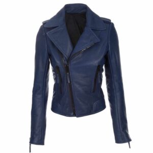 Dark Navy Blue Slim Fit Biker Leather Jacket