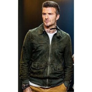 David Beckham Green Suede Bomber Leather Jacket for Men