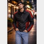 Deadshot Red and Black Biker Motorcycle Leather Jacket for Men