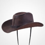Distressed Brown Leather Outback Hat - Image 5