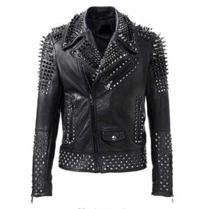 EMO Punk Rock Silver Black Studded Leather Jacket