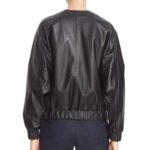 Elegant Black Leather Bomber Jacket for Women - Image 2