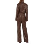 Elegant Chocolate Brown Leather Jumpsuit for Women - Image 2