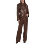 Elegant Chocolate Brown Leather Jumpsuit for Women